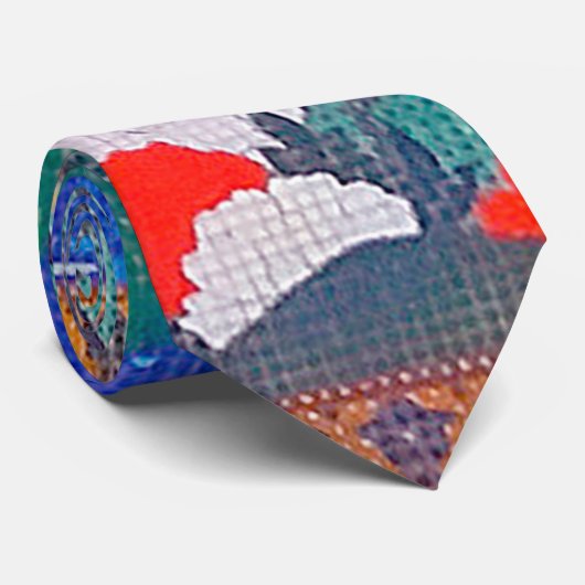 Vögel, Tiere und blühende Pflanze (Verlassen) Jaku Krawatte (Gerollt)