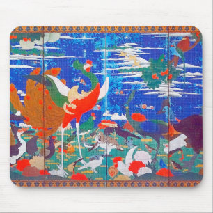 Vögel, Tiere und blühende Pflanze (Verlassen) Jaku Mousepad