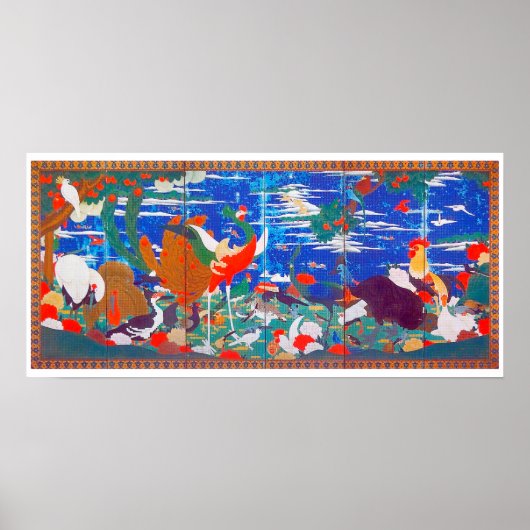 Vögel, Tiere und blühende Pflanze (Verlassen) Jaku Poster (Vorne)