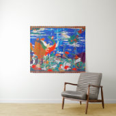 Vögel, Tiere und blühende Pflanze (Verlassen) Jaku Wandteppich (Beispiel (Horizontal))