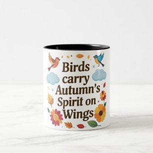 Vögel tragen den Geist des Herbstes auf den Flügel Zweifarbige Tasse