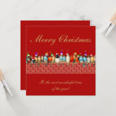 Vögel tragen Weihnachtsmannmützen Weihnachtsgrüße Karte (Vorderseite/Rückseite Beispiel)