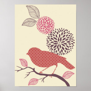 Vogel-u. Blumen-Plakat Poster