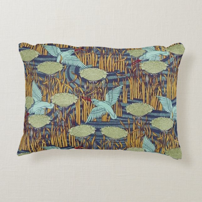 Vögel über dem Teich Vintage Jugendstil Dekokissen (Rückseite)