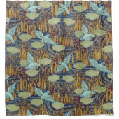 Vögel über dem Teich Vintage Jugendstil Duschvorhang (Vorderseite)