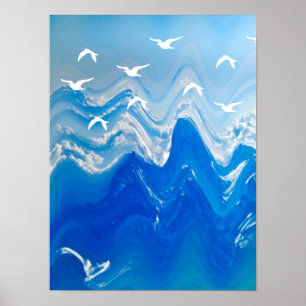 Vögel über den Meereswellen Poster
