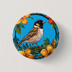 Vogel, umrahmt von lebendigen Blumen Button