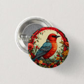 Vogel, umrahmt von lebendigen Blumen Button (Vorne & Hinten)