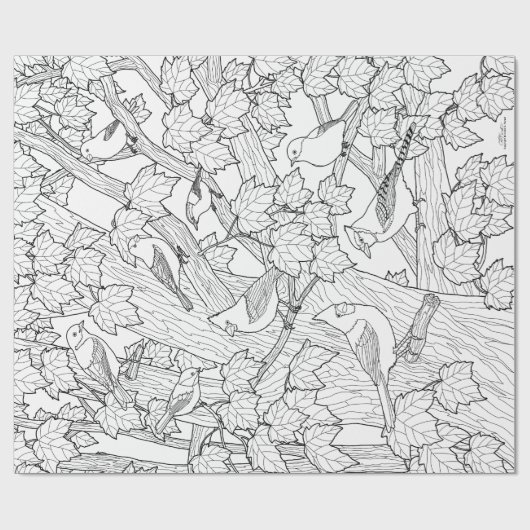 Vögel und Ahornbaum U-Farbe Geschenkpapier (Flach)