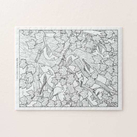 Vögel und Ahornbaum U-Farbe Puzzle (Horizontal)