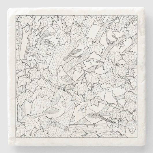 Vögel und Ahornbaum U-Farbe Steinuntersetzer (Vorderseite)