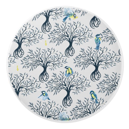 Vögel und Apfelbäume Keramikknauf (Vorderseite)