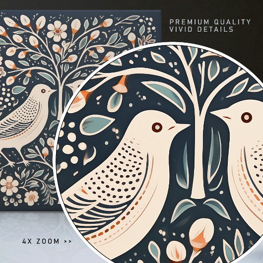 Vögel und Baum des Lebens Blauer Orange Jugendstil Fliese