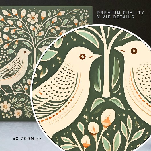 Vögel und Baum des Lebens Grüne Jugendstil Fliese