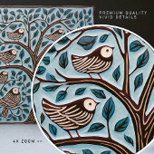 Vögel und Baum des Lebens Mute blauer Jugendstil Fliese