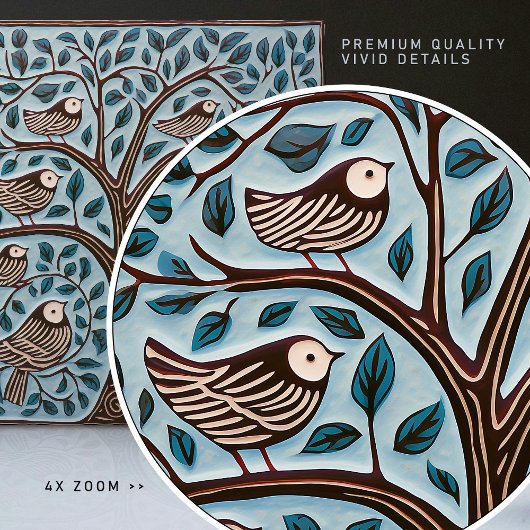 Vögel und Baum des Lebens Mute blauer Jugendstil Fliese