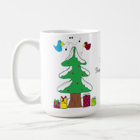 Vögel und Bäume Baby's erste Weihnachten Kaffeetasse (Links)
