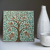 Vögel und Bäume des Lebens - Grüne Jugendstil Fliese