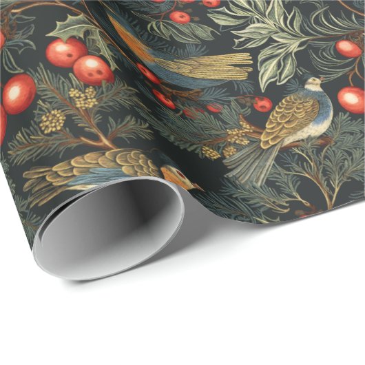 Vögel und Beeren Geschenkpapier (Rolleneckpunkt)