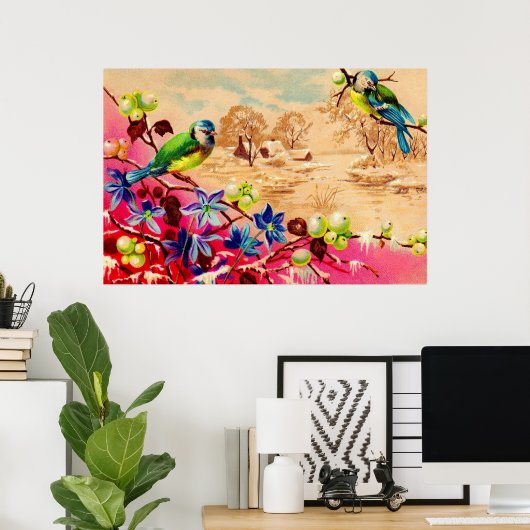 Vögel und Beeren Poster (Heimbüro)