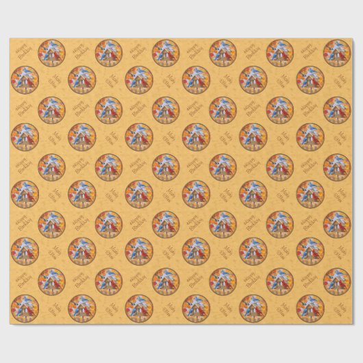 Vögel und Birdfeeder Herbst Gold Geschenkpapier (Flach)