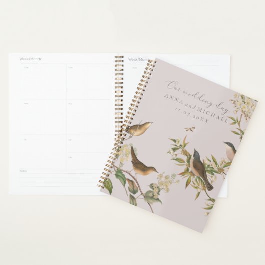 Vögel und Blätter, romantisch-rosa Hochzeit Planer (Anzeige)