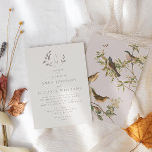 Vögel und Blätter - romantisches Beige   Rosa Hoch Einladung