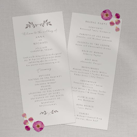 Vögel und Blätter, romantisches Flat Hochzeitsprog Programm