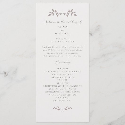 Vögel und Blätter, romantisches Flat Hochzeitsprog Programm (Vorderseite)