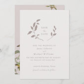Vögel und Blätter, rosa | beige Save the Date Einladung (Vorne/Hinten)