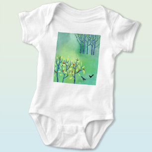 Vögel und Blossom Landschaftskunst Baby Strampler