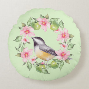 Vögel und Blume 2 Rundes Kissen