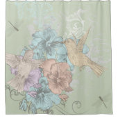 Vögel und Blume ÄNDERN HINTERGRUNDFARBE Duschvorhang (Vorderseite)