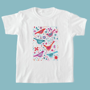 Vögel und Blume Aquarell T-Shirt