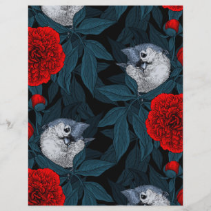 Vögel und Blume aus Roter Pest mit blauen Blätter