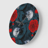 Vögel und Blume aus Roter Pest mit blauen Blätter Große Wanduhr (Winkel)