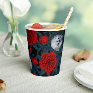 Vögel und Blume aus Roter Pest mit blauen Blätter Pappbecher