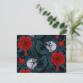 Vögel und Blume aus Roter Pest mit blauen Blätter Postkarte (Stehend Vorderseite)