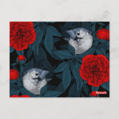 Vögel und Blume aus Roter Pest mit blauen Blätter Postkarte (Rückseite)