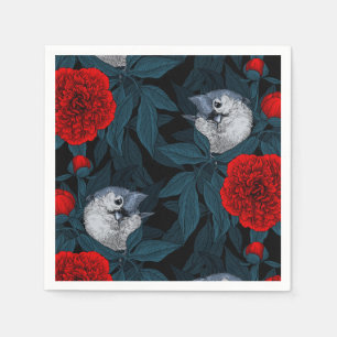 Vögel und Blume aus Roter Pest mit blauen Blätter Serviette