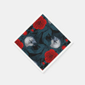Vögel und Blume aus Roter Pest mit blauen Blätter Serviette (Ecke)
