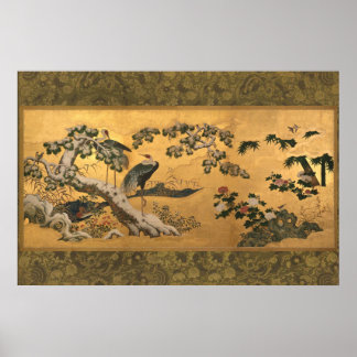 Vögel und Blume der vier Jahreszeiten Poster