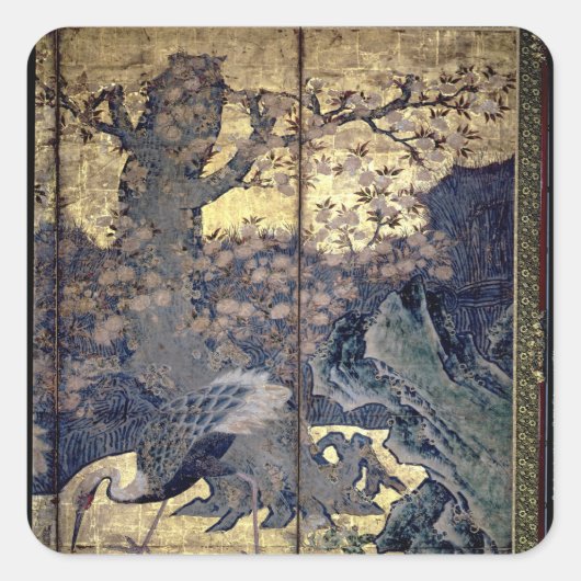 Vögel und Blume der vier Jahreszeiten Quadratischer Aufkleber (Vorderseite)