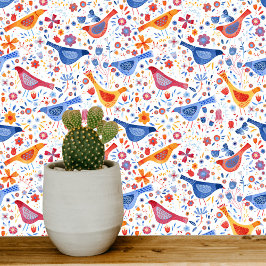 Vögel und Blume Farben Wasserfarben Kunst Tapete