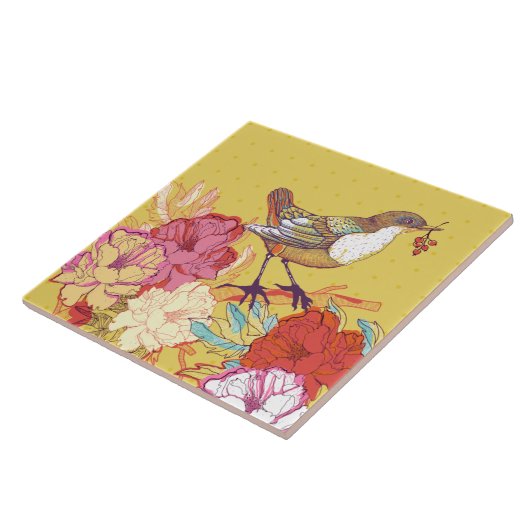 Vögel und Blume  Fliese (Seite)