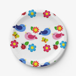 Vögel und Blume Frühjahr Pappteller