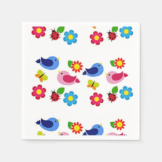 Vögel und Blume Frühjahr Serviette (Vorderseite)