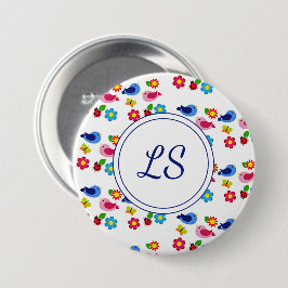 Vögel und Blume Frühjahrsmuster weiß Button