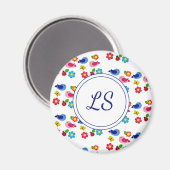 Vögel und Blume Frühjahrsmuster weiß Magnet (Vorderseite/Rückseite)