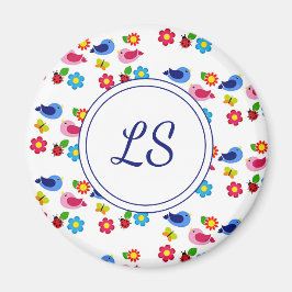 Vögel und Blume Frühjahrsmuster weiß Magnet